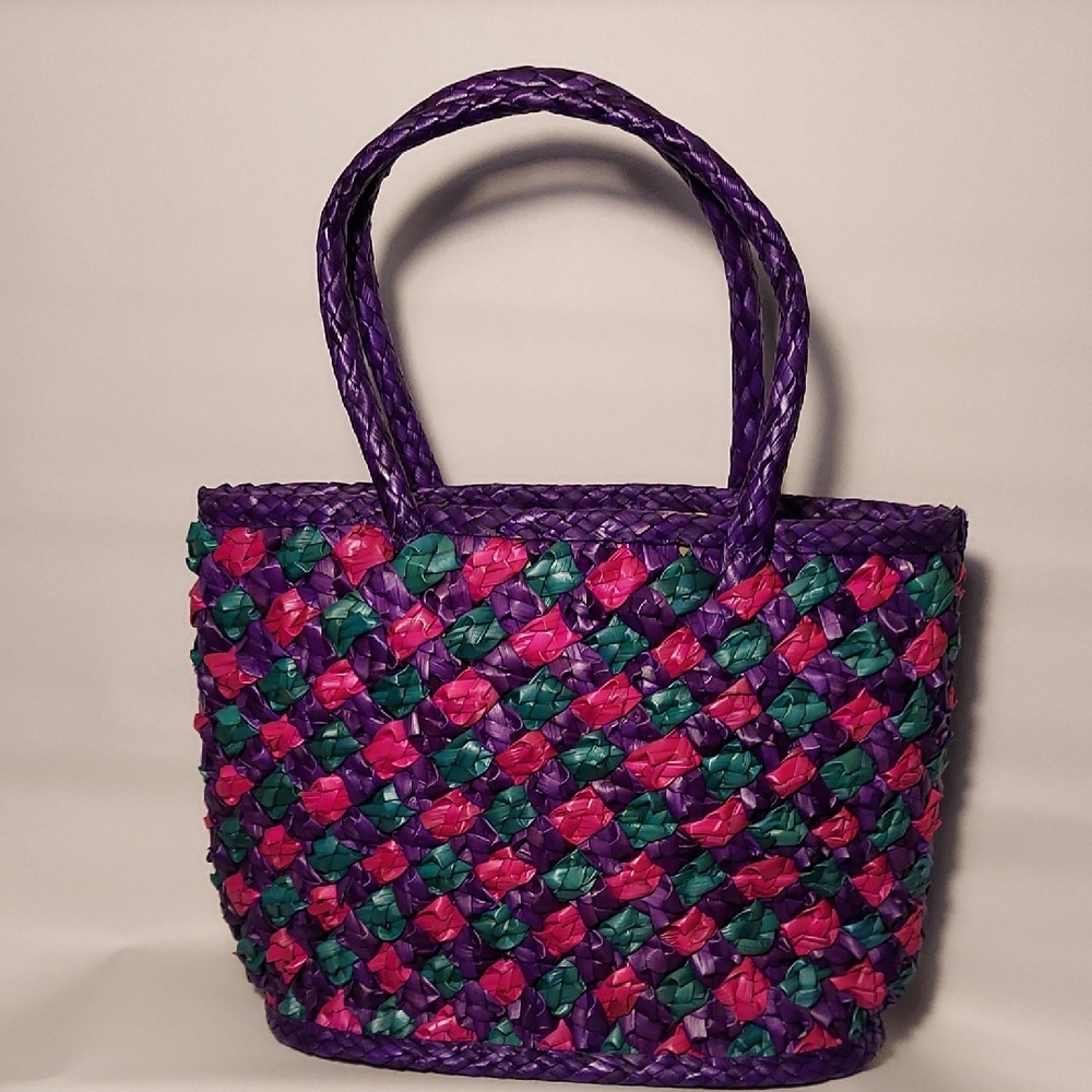 Handcrafted Purple and Pink Geometric Woven Tote